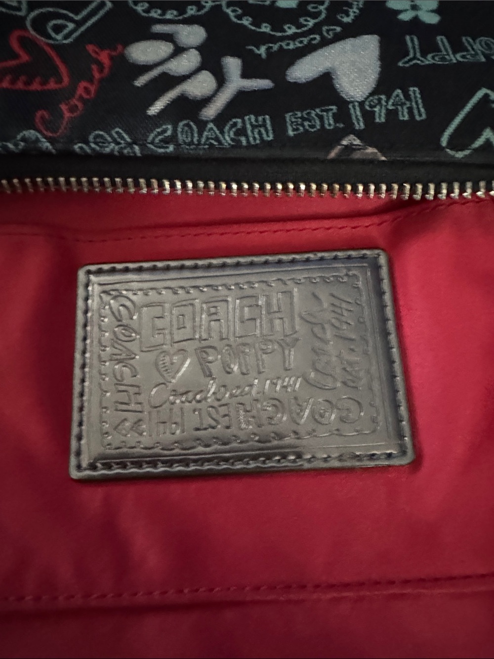 Coach Black Poppy Graphic Mini Wristlet with Red & Light Blue Accents - Picture 2 of 10